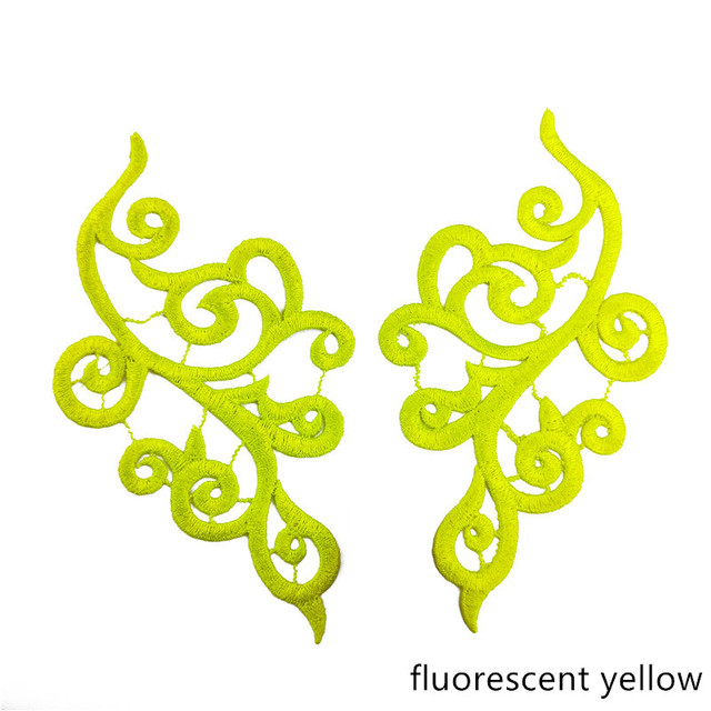 5 pairs 20X10CM gold white black blue red polyester DIY Dance costumes lace patches flowers Applique Garment accessories JD103