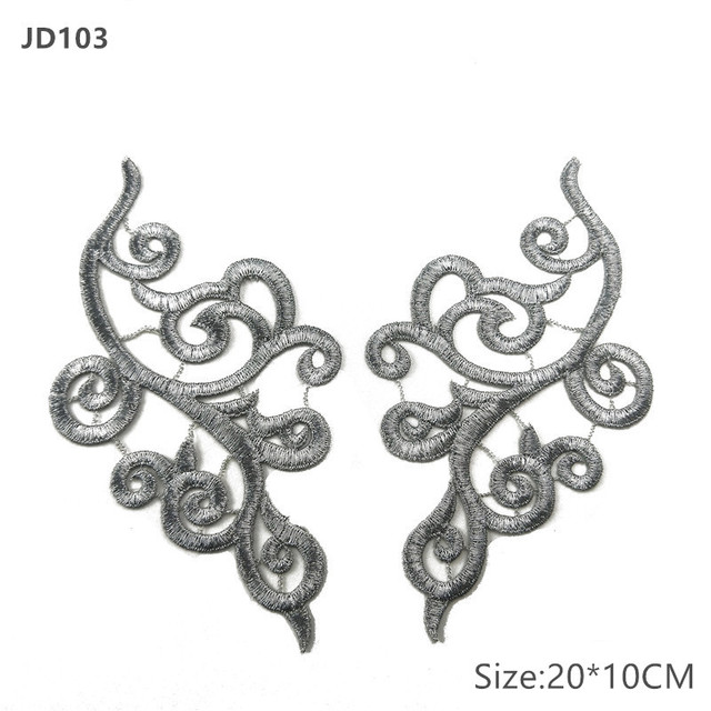 5 pairs 20X10CM gold white black blue red polyester DIY Dance costumes lace patches flowers Applique Garment accessories JD103