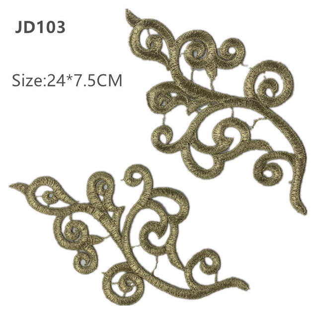 5 pairs 20X10CM gold white black blue red polyester DIY Dance costumes lace patches flowers Applique Garment accessories JD103