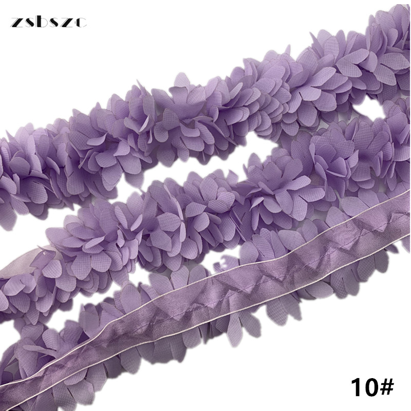 90CM 3D Chiffon Flowers DIY 6cm Width lace trim lace ribbon Lace Dress Decoration Fabric Applique Sewing Supplies XF10