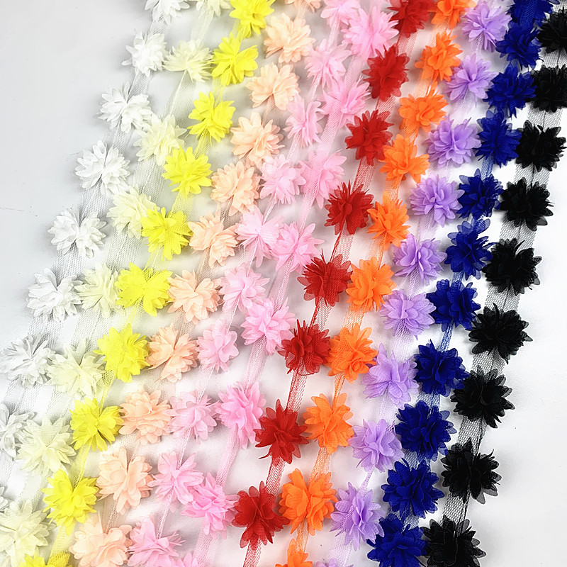 fashion 2 yards lace trim chiffon strip 11colors 3D Chiffon 4.4cm Width DIY wedding grown hair vamp decoration XF14