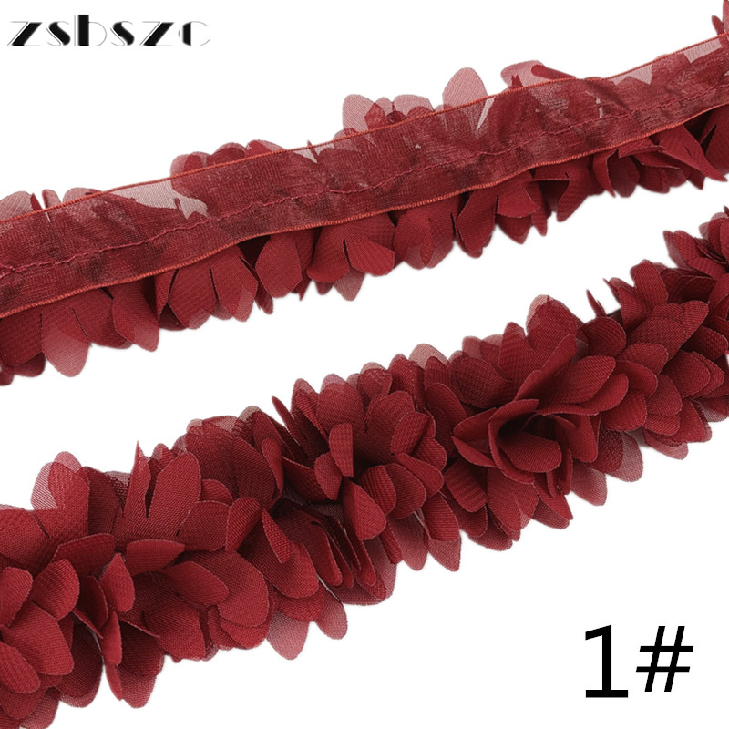 90CM 3D Chiffon Flowers DIY 6cm Width lace trim lace ribbon Lace Dress Decoration Fabric Applique Sewing Supplies XF10