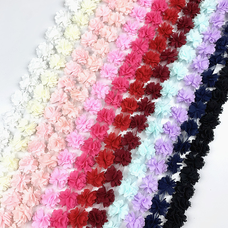 28 flowers(about 1 yard) 12 colors 3cm Width 3D Chiffon Flowers DIY lace trim lace ribbon decoration clothes accessories XF03-3