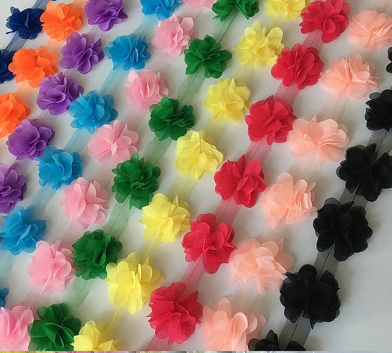 24 flowers(about 2 yards) 33 colors 6cm Width 3D Chiffon Flowers DIY lace trim lace ribbon decoration clothes accessories XF03