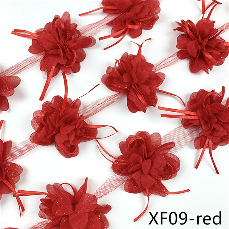 1 yard 10 flowers DIY handmade lace 8cm butterfly ribbon flower 120D chiffon XF09