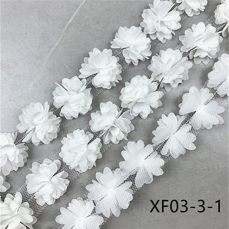 28 flowers(about 1 yard) 12 colors 3cm Width 3D Chiffon Flowers DIY lace trim lace ribbon decoration clothes accessories XF03-3