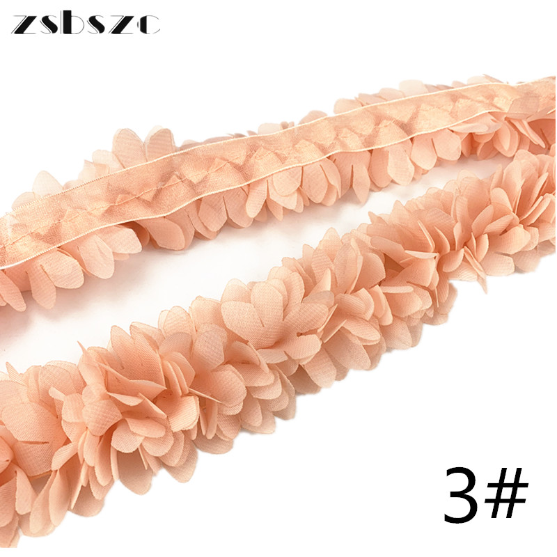 90CM 3D Chiffon Flowers DIY 6cm Width lace trim lace ribbon Lace Dress Decoration Fabric Applique Sewing Supplies XF10