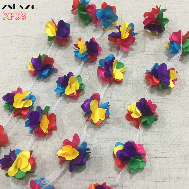 2 Yard 4 color 3D Chiffon Flowers DIY 5cm Width lace trim 24 flower lace ribbon decoration clothes accessories XF08