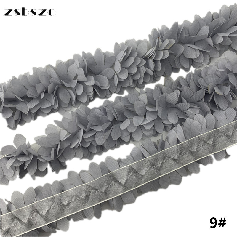 90CM 3D Chiffon Flowers DIY 6cm Width lace trim lace ribbon Lace Dress Decoration Fabric Applique Sewing Supplies XF10