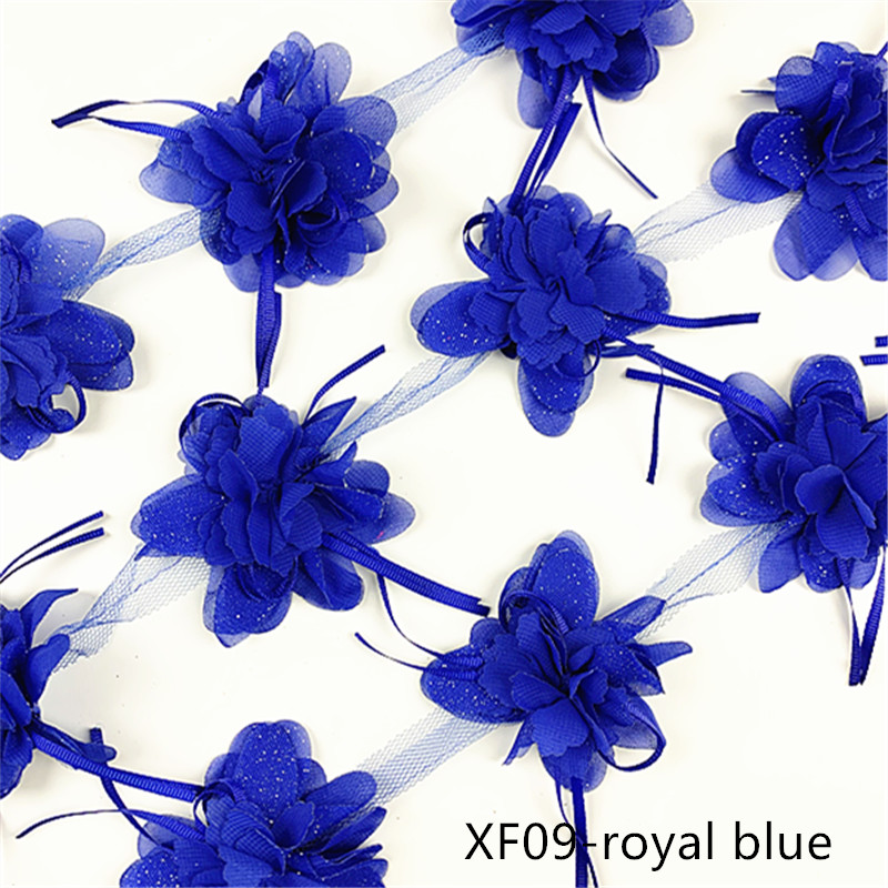 1 yard 10 flowers DIY handmade lace 8cm butterfly ribbon flower 120D chiffon XF09