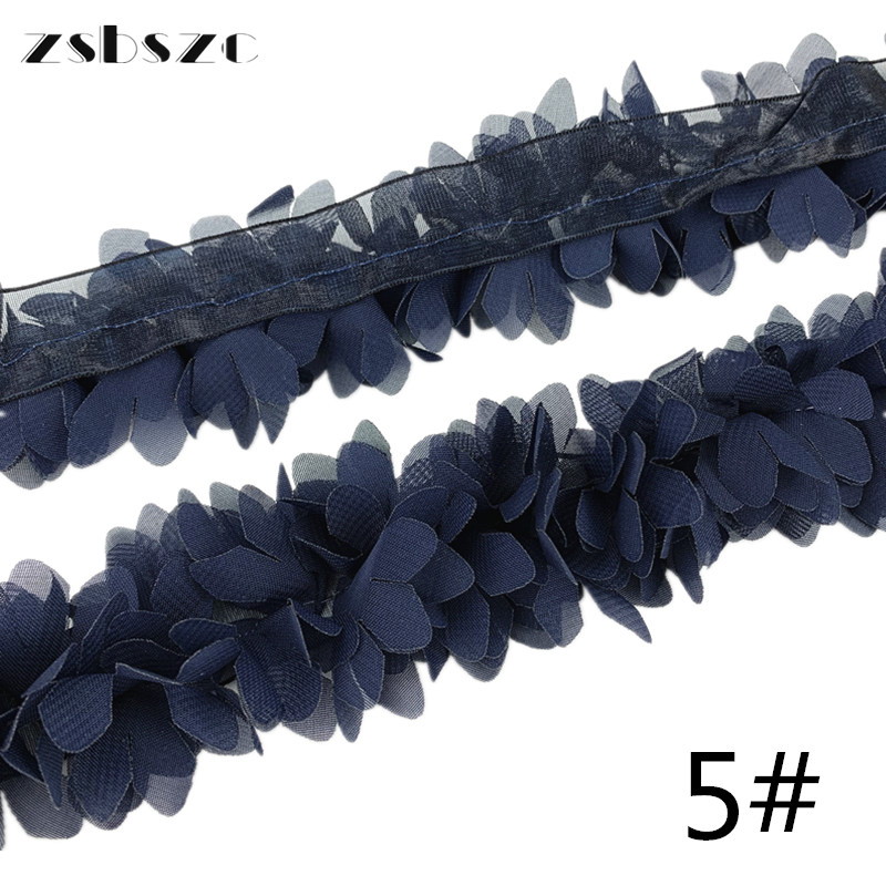 90CM 3D Chiffon Flowers DIY 6cm Width lace trim lace ribbon Lace Dress Decoration Fabric Applique Sewing Supplies XF10