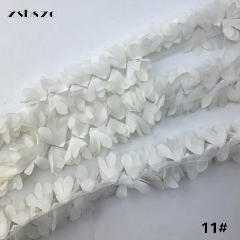 90CM 3D Chiffon Flowers DIY 6cm Width lace trim lace ribbon Lace Dress Decoration Fabric Applique Sewing Supplies XF10