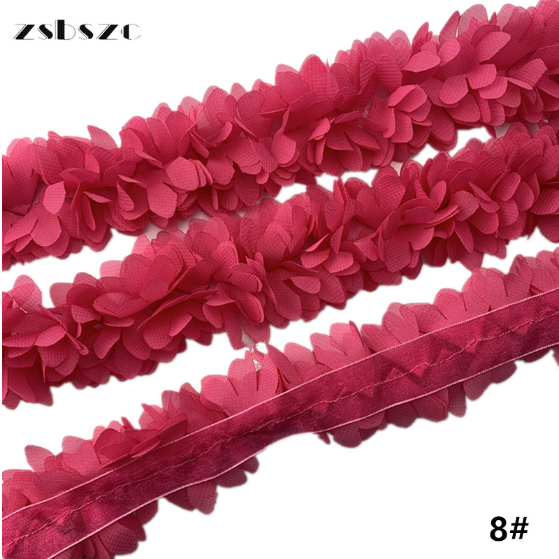 90CM 3D Chiffon Flowers DIY 6cm Width lace trim lace ribbon Lace Dress Decoration Fabric Applique Sewing Supplies XF10