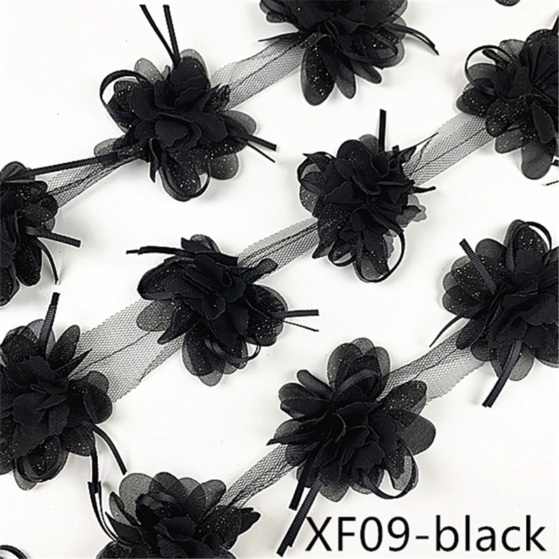 1 yard 10 flowers DIY handmade lace 8cm butterfly ribbon flower 120D chiffon XF09
