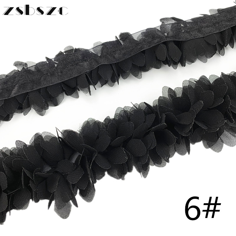 90CM 3D Chiffon Flowers DIY 6cm Width lace trim lace ribbon Lace Dress Decoration Fabric Applique Sewing Supplies XF10