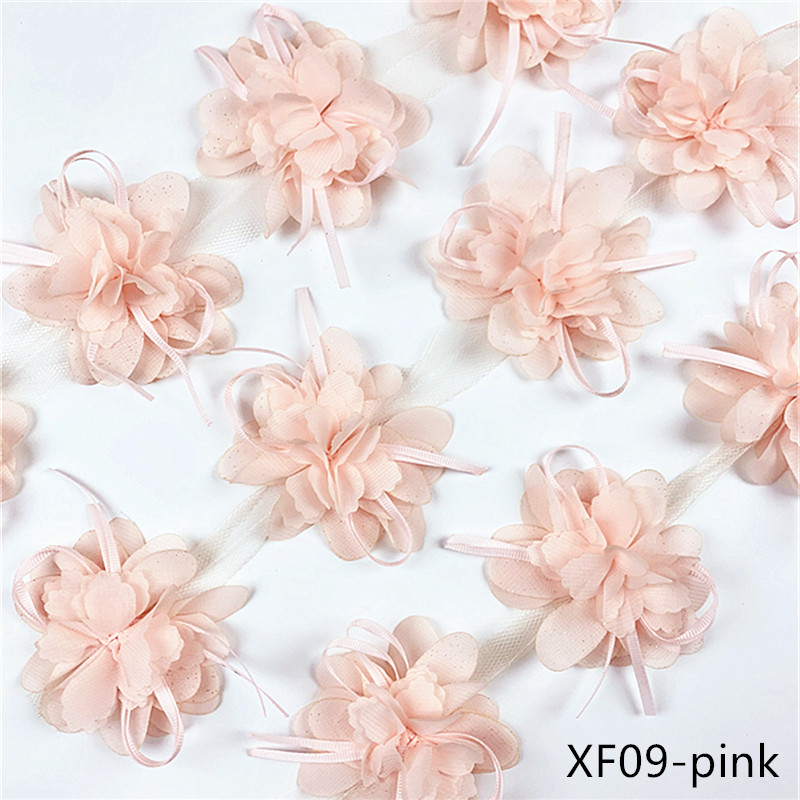1 yard 10 flowers DIY handmade lace 8cm butterfly ribbon flower 120D chiffon XF09
