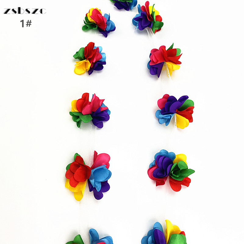 2 Yard 4 color 3D Chiffon Flowers DIY 5cm Width lace trim 24 flower lace ribbon decoration clothes accessories XF08