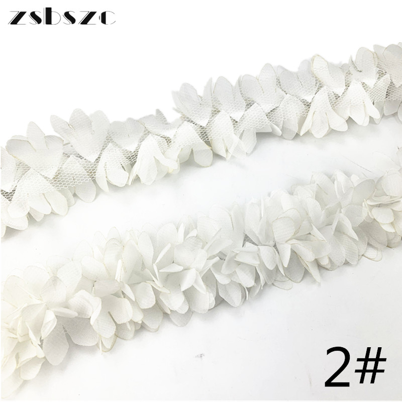 90CM 3D Chiffon Flowers DIY 6cm Width lace trim lace ribbon Lace Dress Decoration Fabric Applique Sewing Supplies XF10