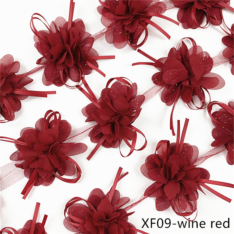 1 yard 10 flowers DIY handmade lace 8cm butterfly ribbon flower 120D chiffon XF09