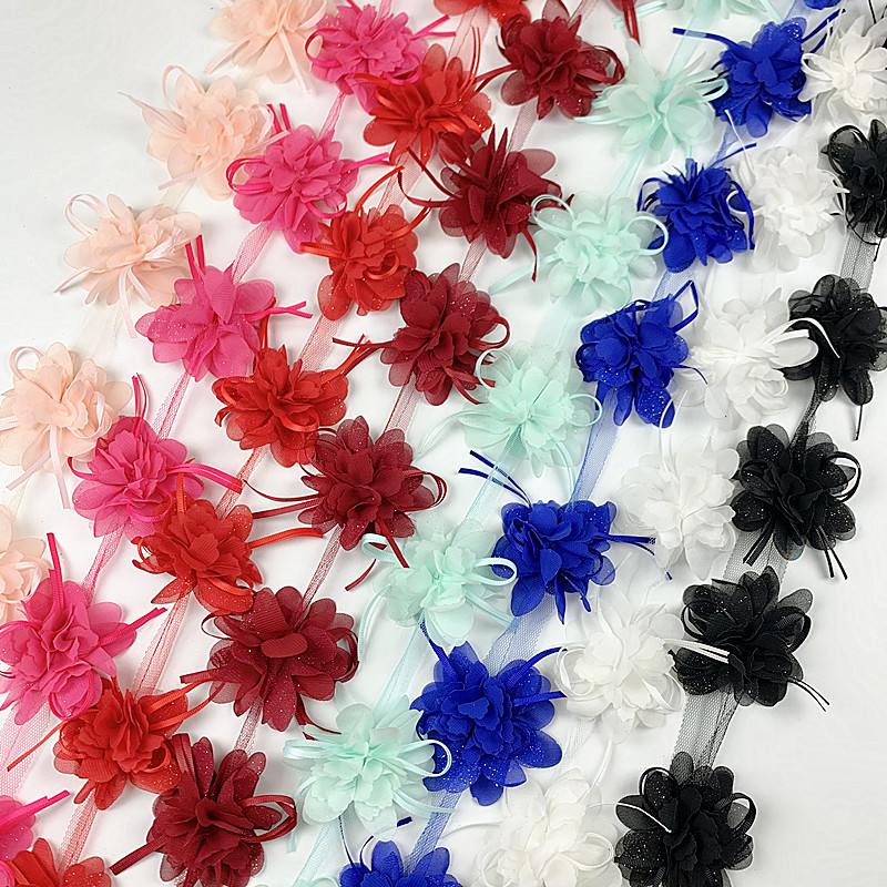 1 yard 10 flowers DIY handmade lace 8cm butterfly ribbon flower 120D chiffon XF09