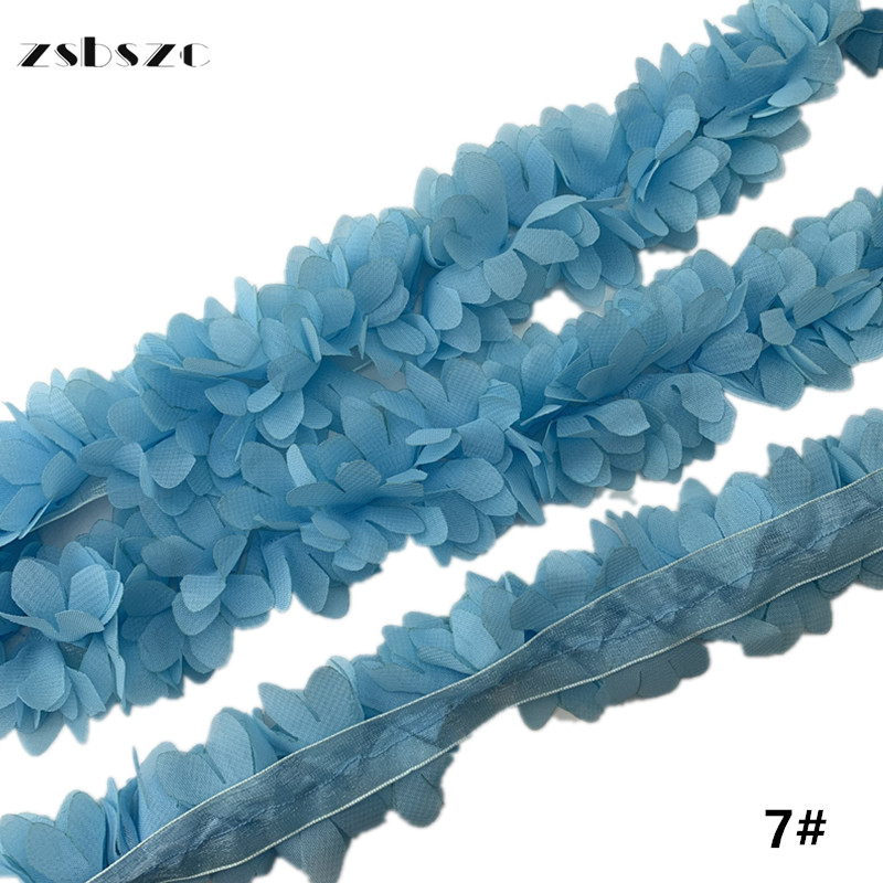 90CM 3D Chiffon Flowers DIY 6cm Width lace trim lace ribbon Lace Dress Decoration Fabric Applique Sewing Supplies XF10