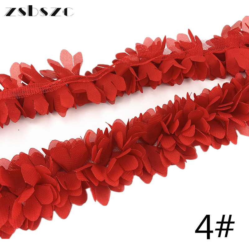 90CM 3D Chiffon Flowers DIY 6cm Width lace trim lace ribbon Lace Dress Decoration Fabric Applique Sewing Supplies XF10