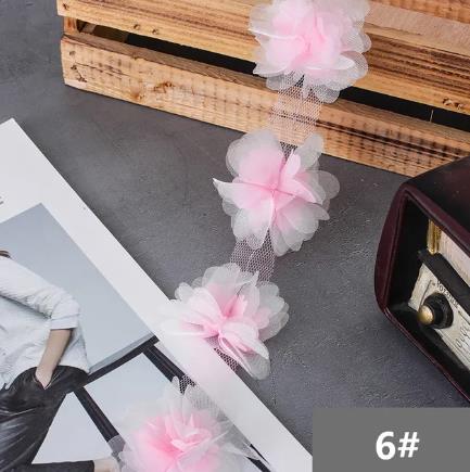 2Y  New 6.5CM double layer glitter yarn 3D flower chiffon lace trim swimsuit hat ornament XF24