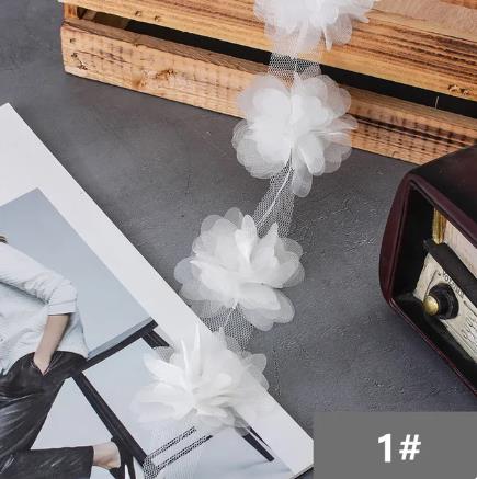 2Y  New 6.5CM double layer glitter yarn 3D flower chiffon lace trim swimsuit hat ornament XF24