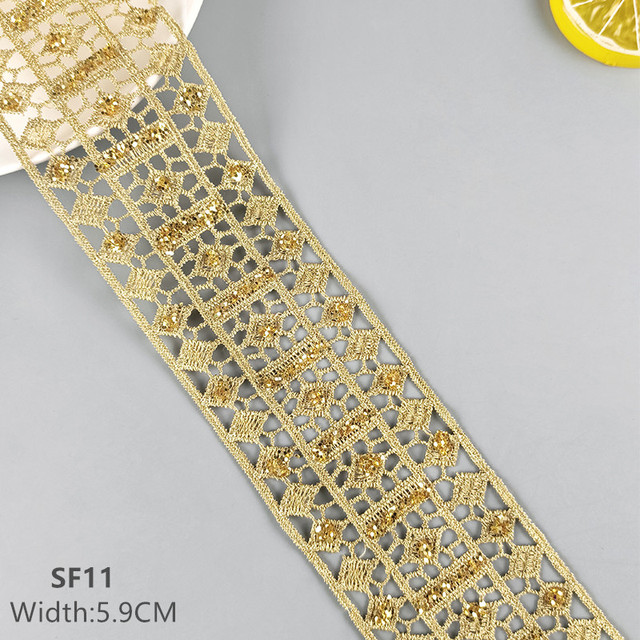 2 yards Hollow shining latest high quality gold lace cheongsam clothes hem curtain lace fabric DIY accessories   SF08 -SF12
