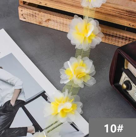 2Y  New 6.5CM double layer glitter yarn 3D flower chiffon lace trim swimsuit hat ornament XF24