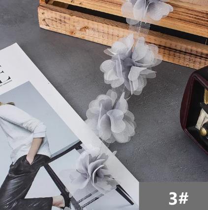 2Y  New 6.5CM double layer glitter yarn 3D flower chiffon lace trim swimsuit hat ornament XF24