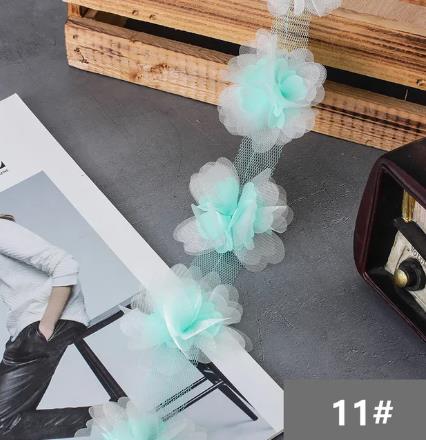 2Y  New 6.5CM double layer glitter yarn 3D flower chiffon lace trim swimsuit hat ornament XF24