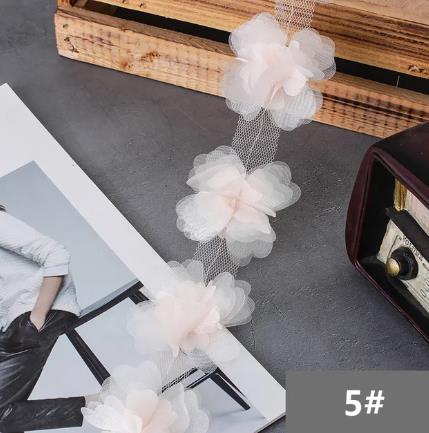 2Y  New 6.5CM double layer glitter yarn 3D flower chiffon lace trim swimsuit hat ornament XF24