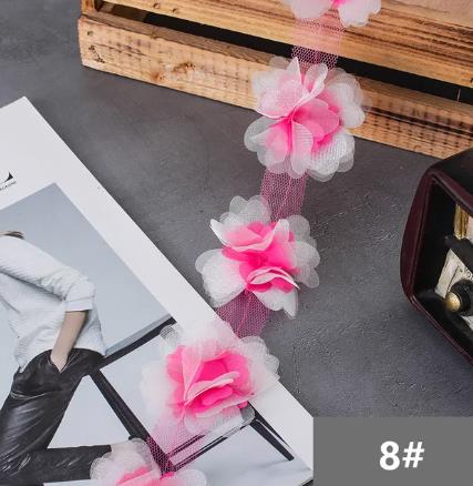 2Y  New 6.5CM double layer glitter yarn 3D flower chiffon lace trim swimsuit hat ornament XF24