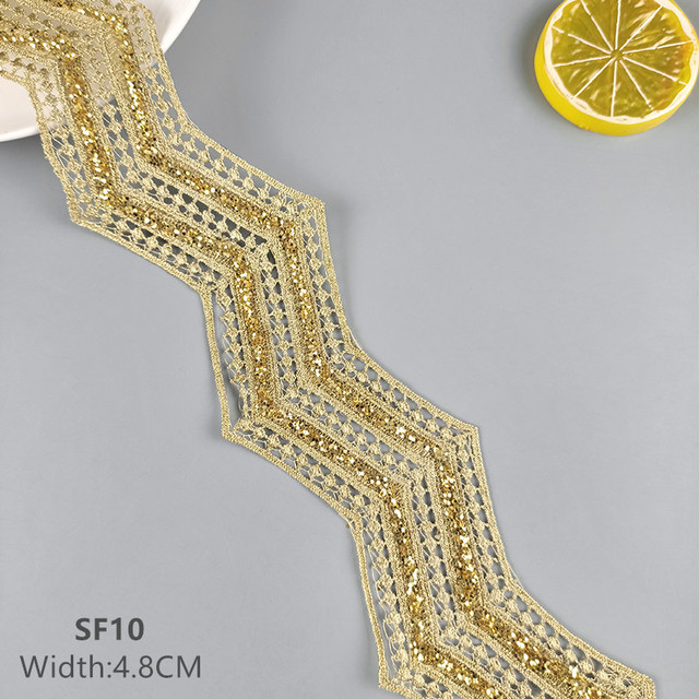 2 yards Hollow shining latest high quality gold lace cheongsam clothes hem curtain lace fabric DIY accessories   SF08 -SF12