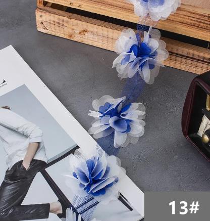 2Y  New 6.5CM double layer glitter yarn 3D flower chiffon lace trim swimsuit hat ornament XF24