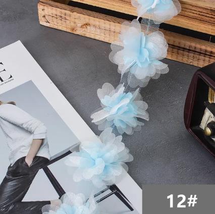 2Y  New 6.5CM double layer glitter yarn 3D flower chiffon lace trim swimsuit hat ornament XF24