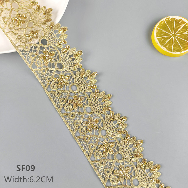 2 yards Hollow shining latest high quality gold lace cheongsam clothes hem curtain lace fabric DIY accessories   SF08 -SF12