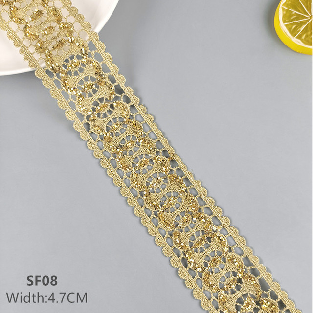 2 yards Hollow shining latest high quality gold lace cheongsam clothes hem curtain lace fabric DIY accessories   SF08 -SF12