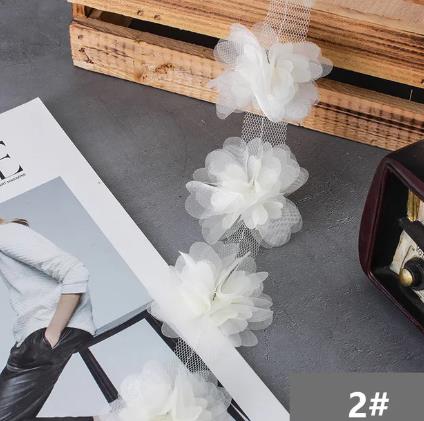 2Y  New 6.5CM double layer glitter yarn 3D flower chiffon lace trim swimsuit hat ornament XF24