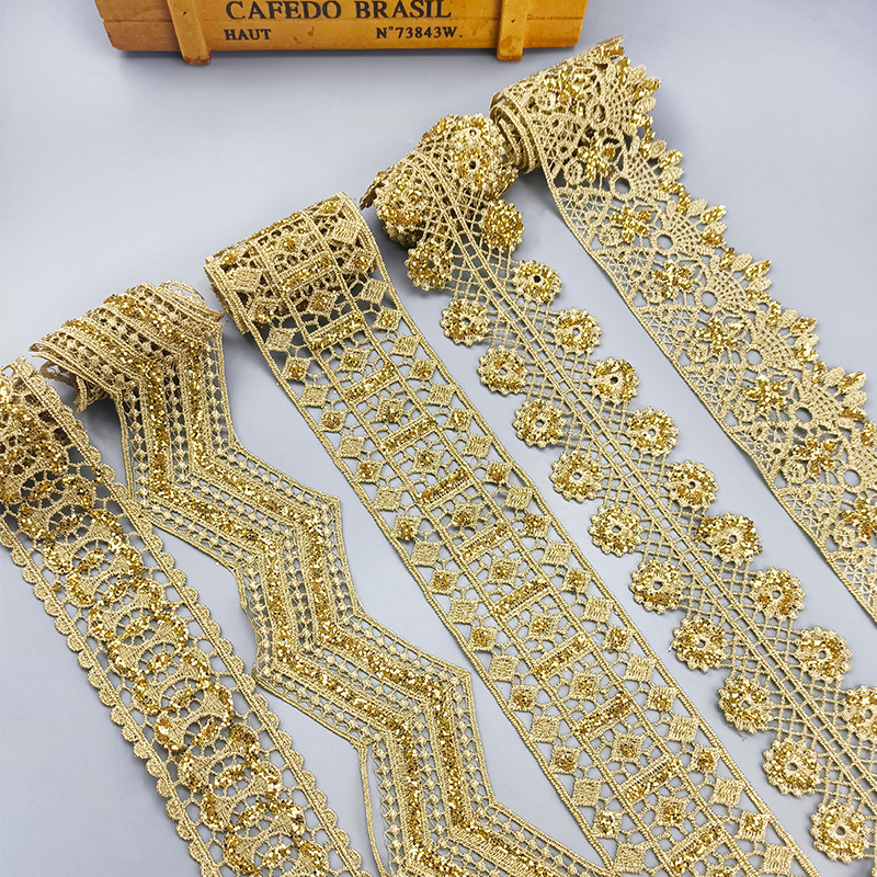 2 yards Hollow shining latest high quality gold lace cheongsam clothes hem curtain lace fabric DIY accessories   SF08 -SF12