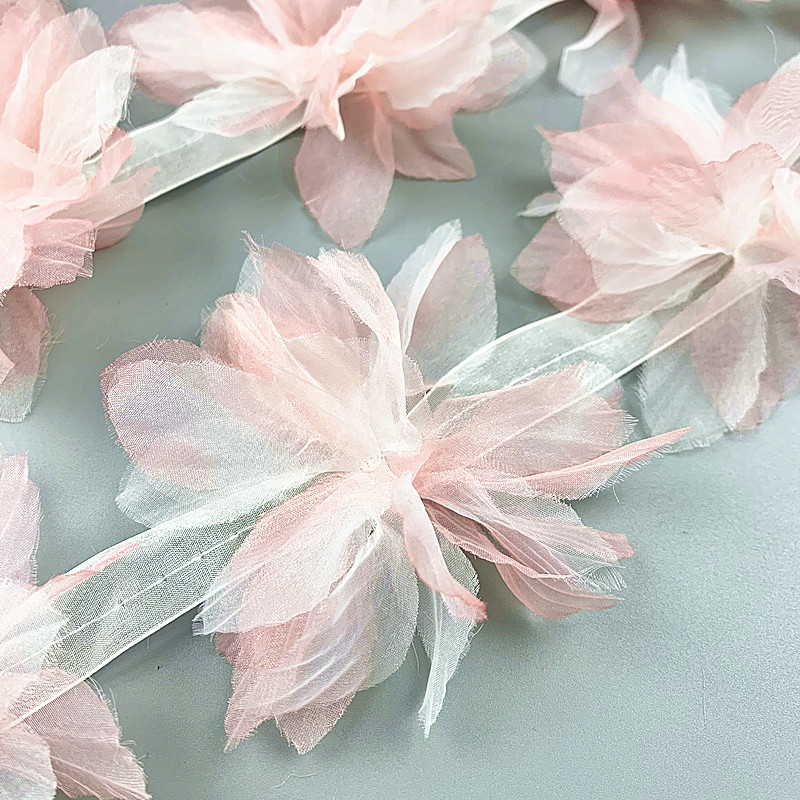 1 yard New 13 colors purple green 11CM Gradual color organza 3D flower chiffon lace trim swimsuit hat ornament XF27