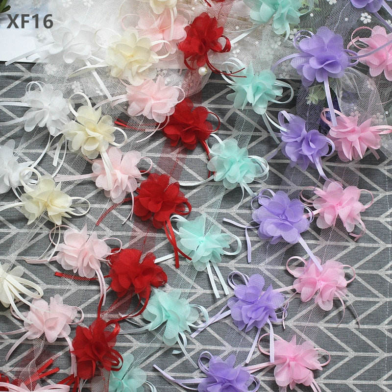 2 yards New butterfly ribbon 6cm chiffon 3D flowers clothing wedding dress headdress DIY accessories XF16