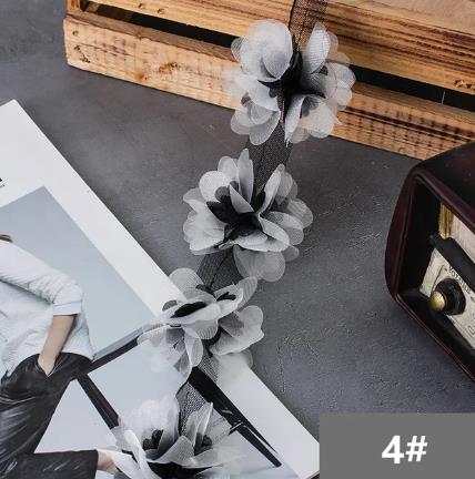 2Y  New 6.5CM double layer glitter yarn 3D flower chiffon lace trim swimsuit hat ornament XF24