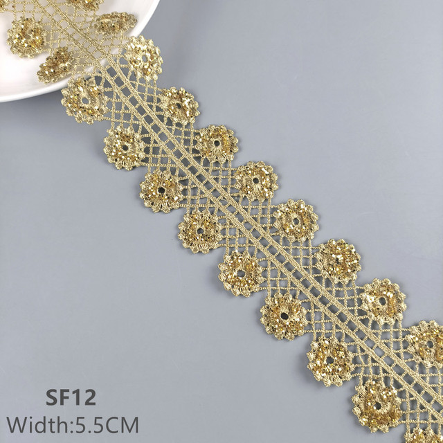 2 yards Hollow shining latest high quality gold lace cheongsam clothes hem curtain lace fabric DIY accessories   SF08 -SF12