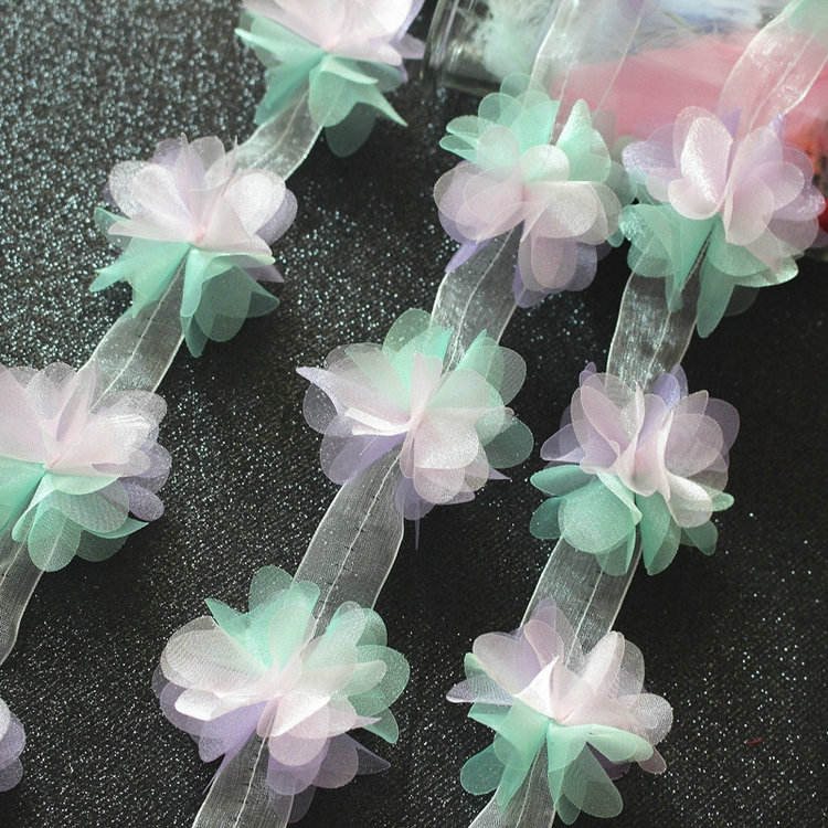 2Y  Fashion 3 colors 3D transparent 6-leaf flower 6CM chiffon lace trim wedding gown clothing shoes hats accessories XF18