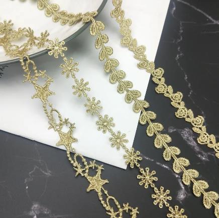 High quality 2 yards Width 1.5-2CM sewn gold lace trim braid lace DIY garment accessories skirt cutout embroidery lace JDB14-17