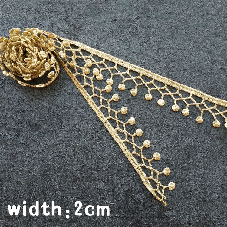 5 yardsw wide 2CM gold water soluble embroidery hollow flower lace fabric lace necklace hair accessories lace trim LP-JB21
