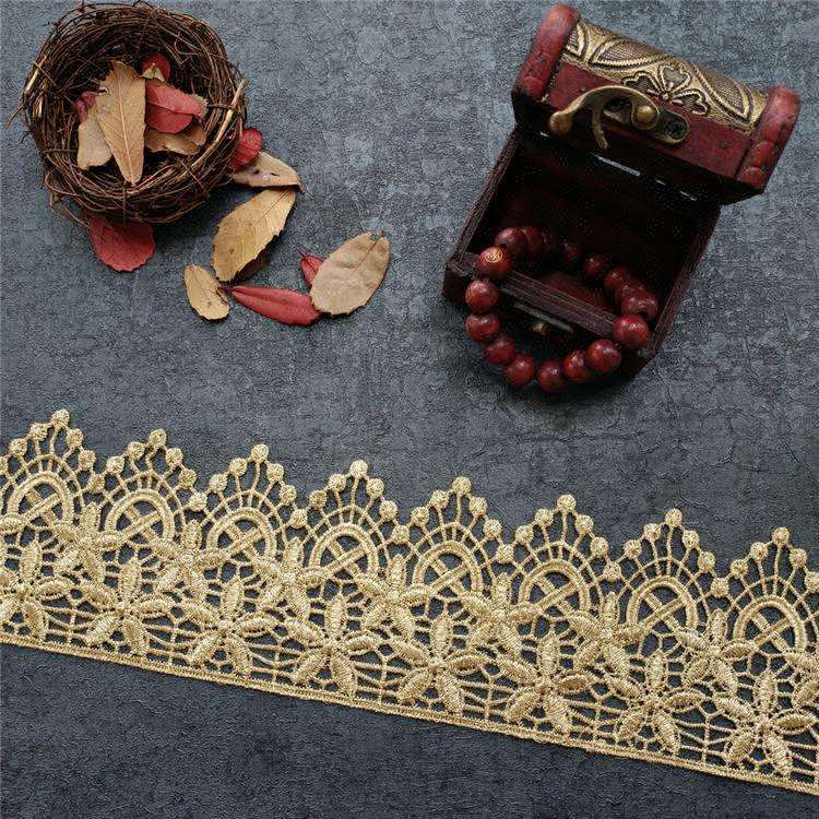 width 8CM gold water soluble embroidery crown gear lace trim ribbon fabric JB23