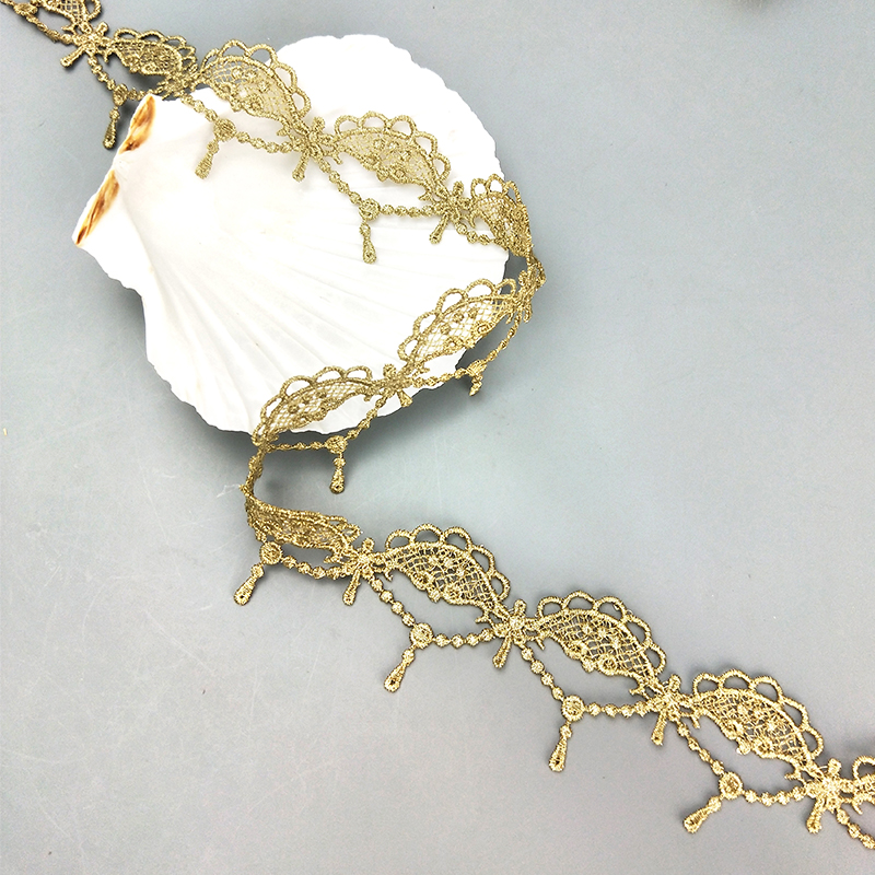 2 yards Width 4CM sewn golden lace trim lolita lace DIY tassel garment accessories macrame embroidery lace JB111
